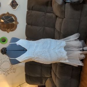 Selfie Leslie brand "Mon Amour Lace detail Tulle Mesh Hem White Dress"